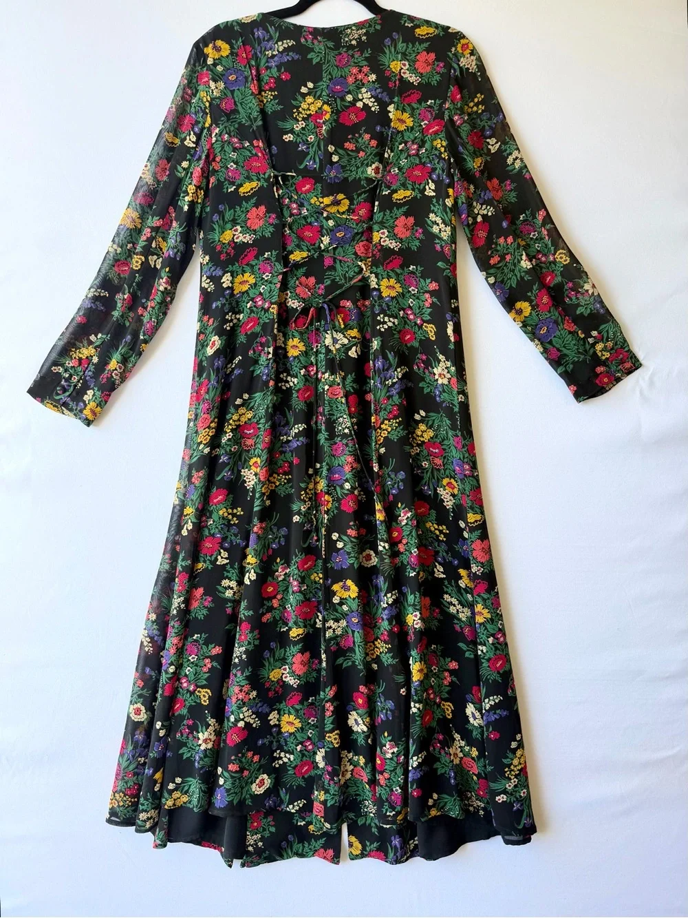Vintage 90s Liz Claiborne Black Floral Maxi Dress Cottagecore Corset Back Sz 8